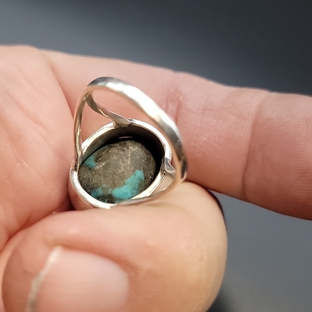 Persian Turquoise and 925 Sterling Silver Size 9.5 Handmade Southwestern Ring - Picture 5 of 8